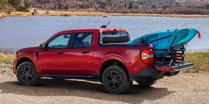 2025 Ford Maverick at lake with kayak in bed